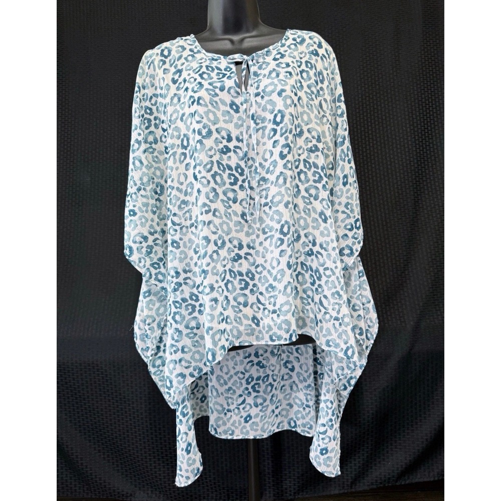 Cato‎ Blouse Women Plus Size 18/20W Blue Leopard Print Kaftan High Low Top
